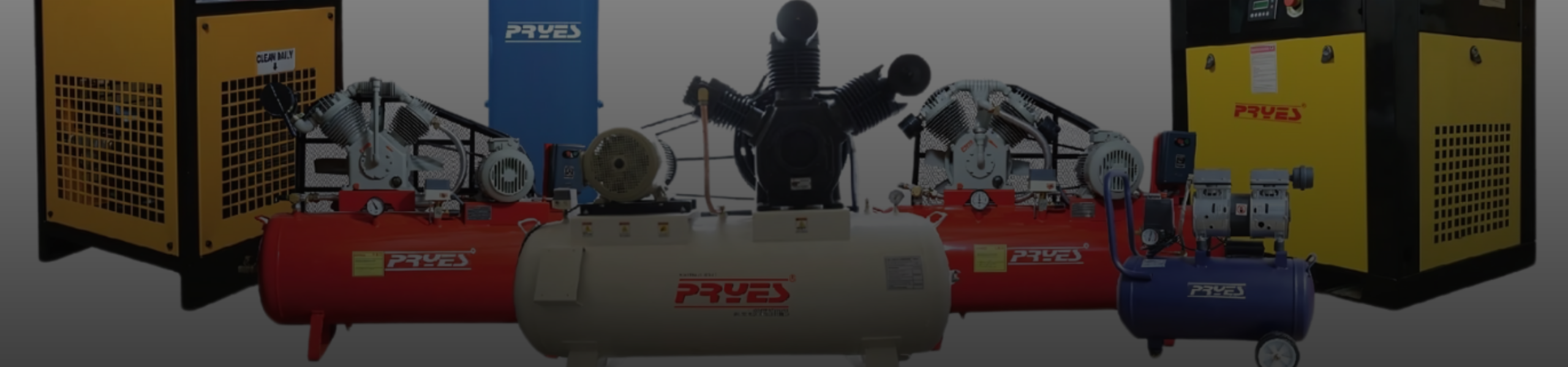PRSCompressors banner showcasing industrial air compressors, Coimbatore-based manufacturer