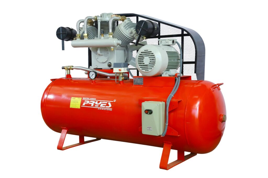 Single and two stage industrial reciprocating air compressor by PRSCompressors, designed for heavy-duty performance in industrial applications